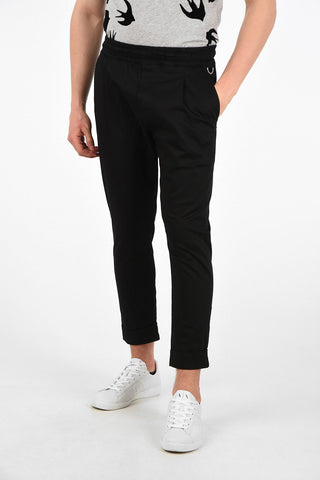 Stretch Cotton Single Pleat Pants with Drawstring Closure 