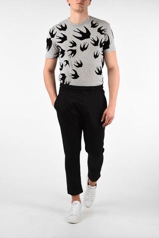 Stretch Cotton Single Pleat Pants with Drawstring Closure 