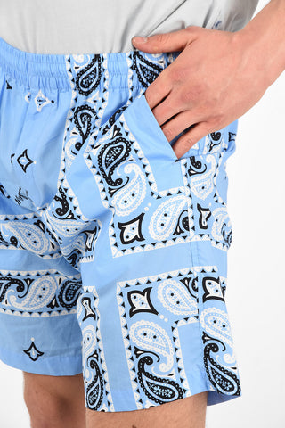 Cotton Paisley Printed Bermuda Shorts with Drawstring Closure 