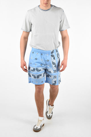 Cotton Paisley Printed Bermuda Shorts with Drawstring Closure 