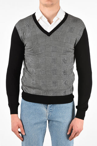 Wool Houndstooth V-Neck Sweater