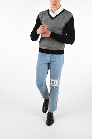 Wool Houndstooth V-Neck Sweater