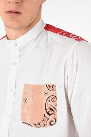 Camicia MAURITIUS in Cotone con Collo Coreano e Tasca a Toppa