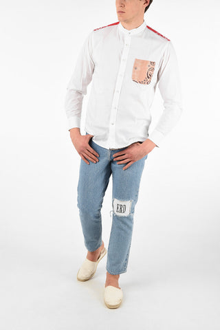 Camicia MAURITIUS in Cotone con Collo Coreano e Tasca a Toppa