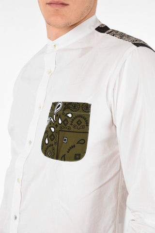 Camicia MAURITIUS in Cotone con Collo Coreano e Tasca a Toppa