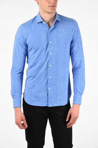 Camicia in Tessuto Stretch con Collo Francese
