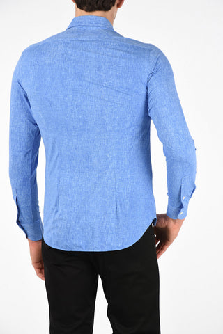 Camicia in Tessuto Stretch con Collo Francese