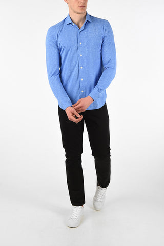 Camicia in Tessuto Stretch con Collo Francese