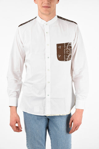 Camicia MAURITIUS in Cotone con Collo Coreano e Tasca a Toppa