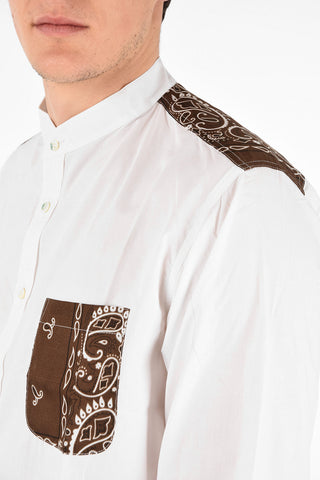 Camicia MAURITIUS in Cotone con Collo Coreano e Tasca a Toppa