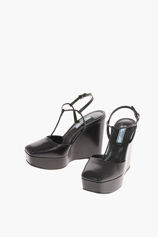 Leather T-strap Pumps with Platform Sole 12 Cm 