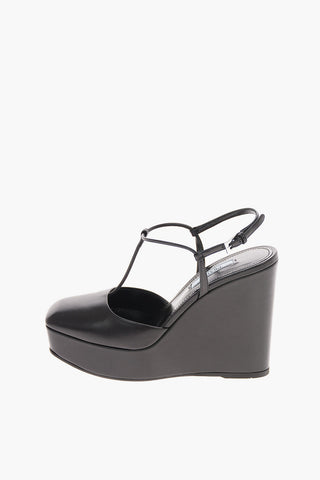 Leather T-strap Pumps with Platform Sole 12 Cm 