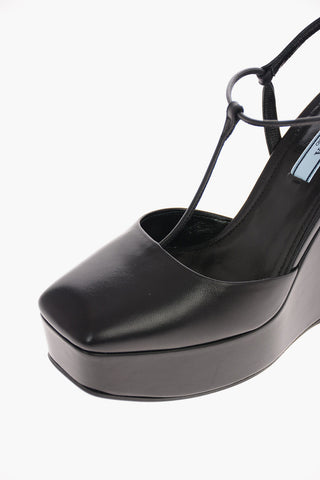 Leather T-strap Pumps with Platform Sole 12 Cm 