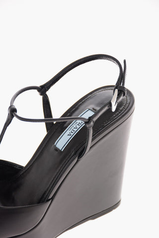 Leather T-strap Pumps with Platform Sole 12 Cm 