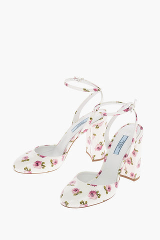 Floral Patent Leather Pumps with Ankle Strap 11 Cm