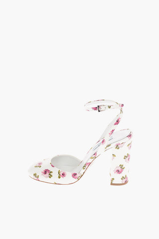 Floral Patent Leather Pumps with Ankle Strap 11 Cm 