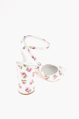 Floral Patent Leather Pumps with Ankle Strap 11 Cm 