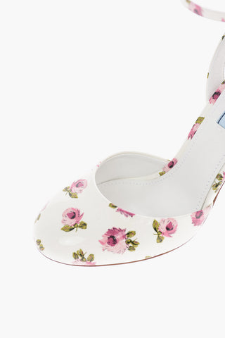 Floral Patent Leather Pumps with Ankle Strap 11 Cm 