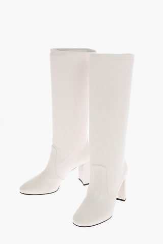 Stivali Pull On in Pelle con Tacco Squadrato 8 cm