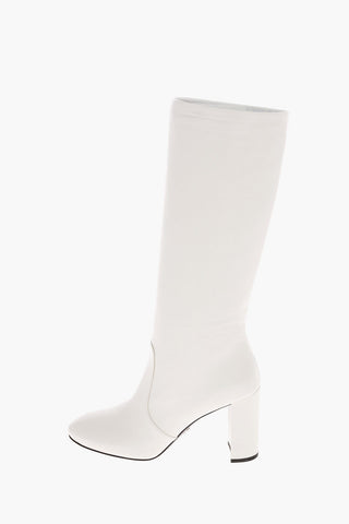 Stivali Pull On in Pelle con Tacco Squadrato 8 cm