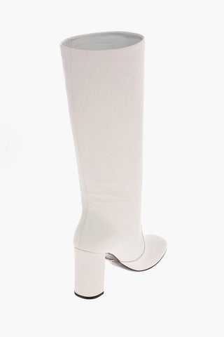 Stivali Pull On in Pelle con Tacco Squadrato 8 cm