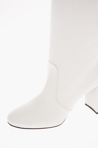 Stivali Pull On in Pelle con Tacco Squadrato 8 cm