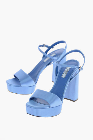 Sandali Platform in Satin con Cinturino alla Caviglia 12 Cm