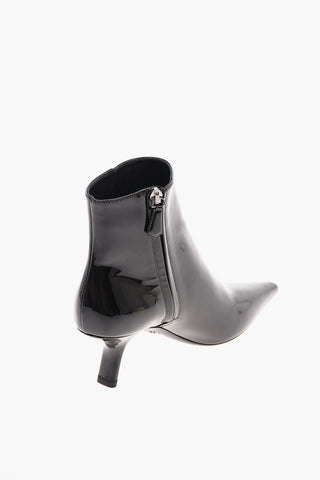 Patent Leather Ankle Boots with Comma Heel 8 Cm 