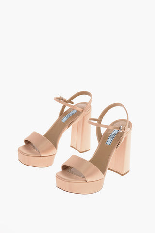 Satin Platform Sandals with Ankle Strap 12 Cm 