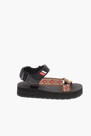 Fabric Sandals with Leather Details and Touch Strap Closure  