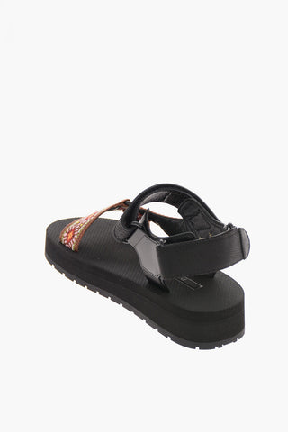 Fabric Sandals with Leather Details and Touch Strap Closure  