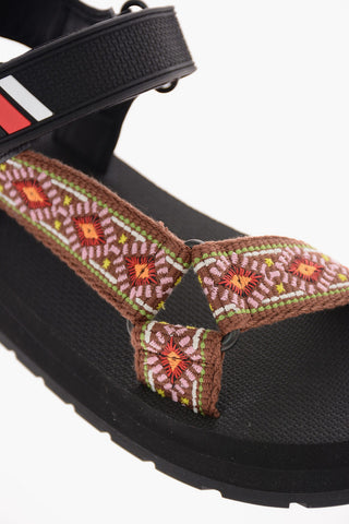 Fabric Sandals with Leather Details and Touch Strap Closure  