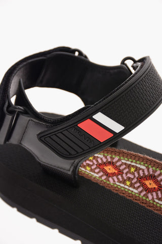 Fabric Sandals with Leather Details and Touch Strap Closure  