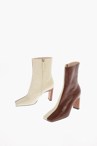 9cm leather Two-Tone ISA Square Toe High heel ankle boots