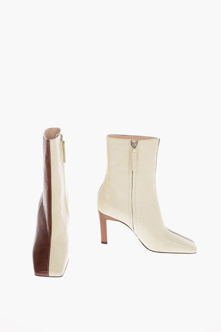 9cm leather Two-Tone ISA Square Toe High heel ankle boots