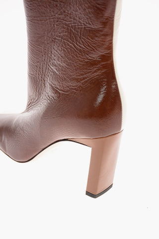 9cm leather Two-Tone ISA Square Toe High heel ankle boots