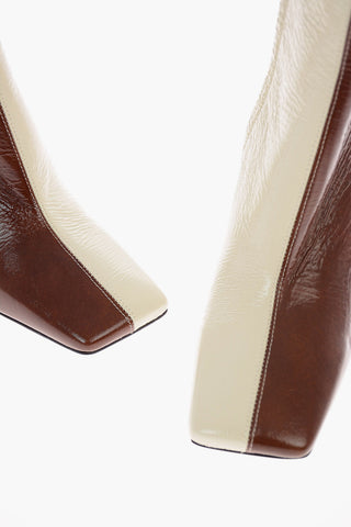 9cm leather Two-Tone ISA Square Toe High heel ankle boots