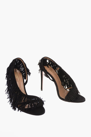 12cm Fringed suede WILD T-strap sandals
