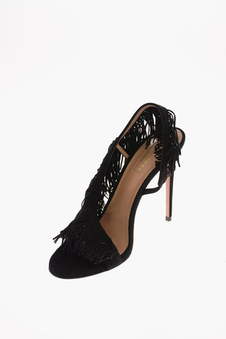 12cm Fringed suede WILD T-strap sandals
