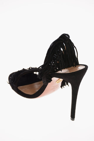 12cm Fringed suede WILD T-strap sandals