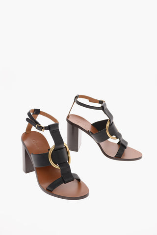 10 cm leather T-strap sandals