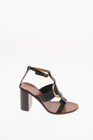 10 cm leather T-strap sandals
