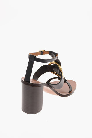 10 cm leather T-strap sandals