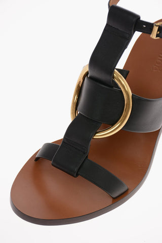 10 cm leather T-strap sandals