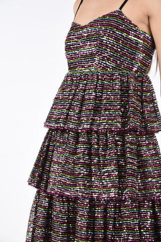 Mini Dress a Balze in Pailettes Multicolor 