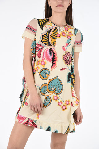 Draped Floral Print Mini Dress