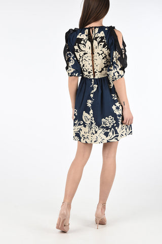 Mini Dress in Cotone Floreale con Maniche Cut Out
