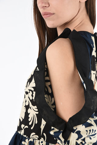 Mini Dress in Cotone Floreale con Maniche Cut Out