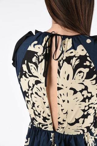 Mini Dress in Cotone Floreale con Maniche Cut Out