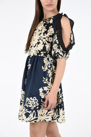 Mini Dress in Cotone Floreale con Maniche Cut Out